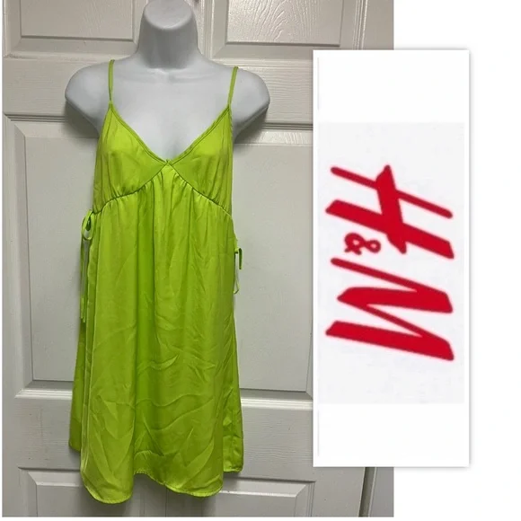 H&M | Dresses | Hm Divided Neon Green Side Tie Flared Dress | Poshmark